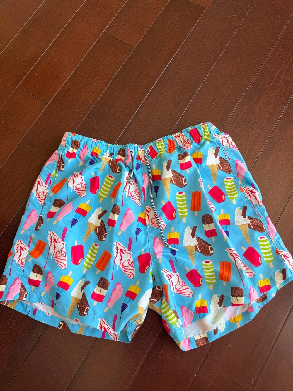 Men's Blue Ice Cream Print Swim Trunks